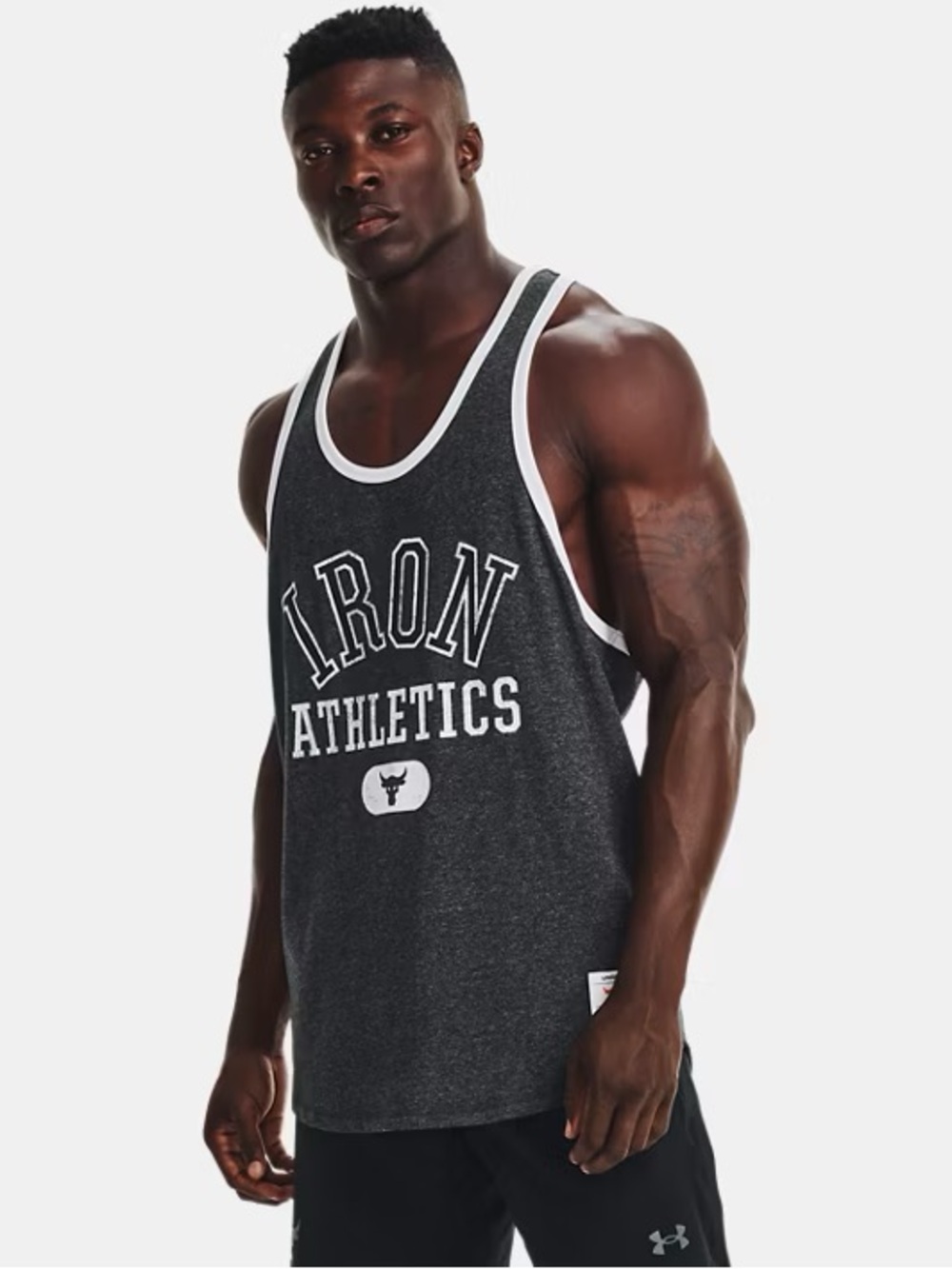 NEW Mens Under Armour Project Rock Iron Athletics Tank Top - Grey Size Medium